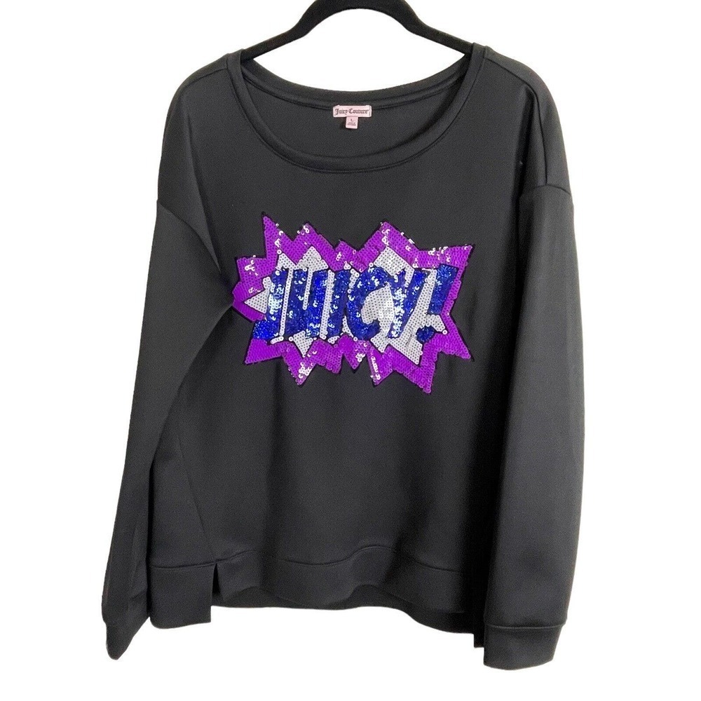 Juicy Couture Sequin Logo Sweatshirt L Y2K Glam Bratz Core Street Juicy Girl
